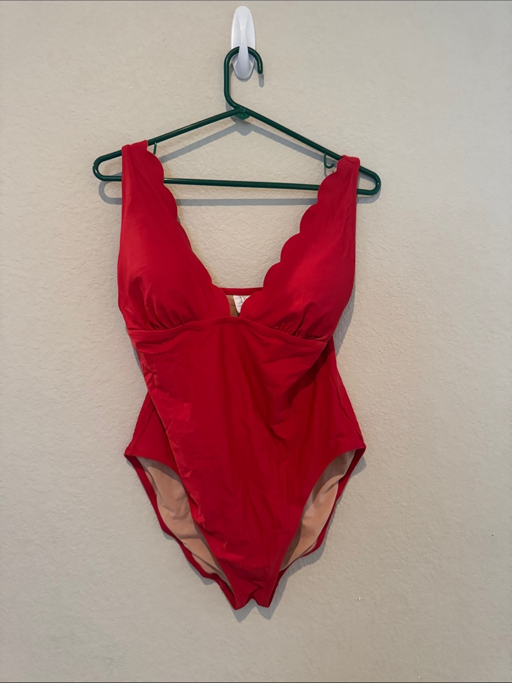 J. Crew Red Scallop-Edge One-Piece Swimsuit